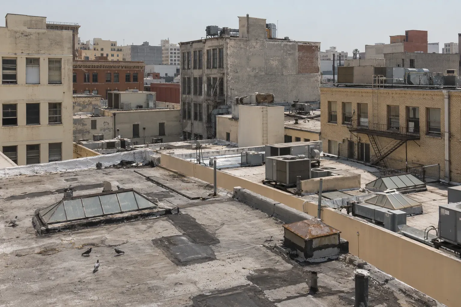 Flat commercial rooftops, typical of Downtown Los Angeles