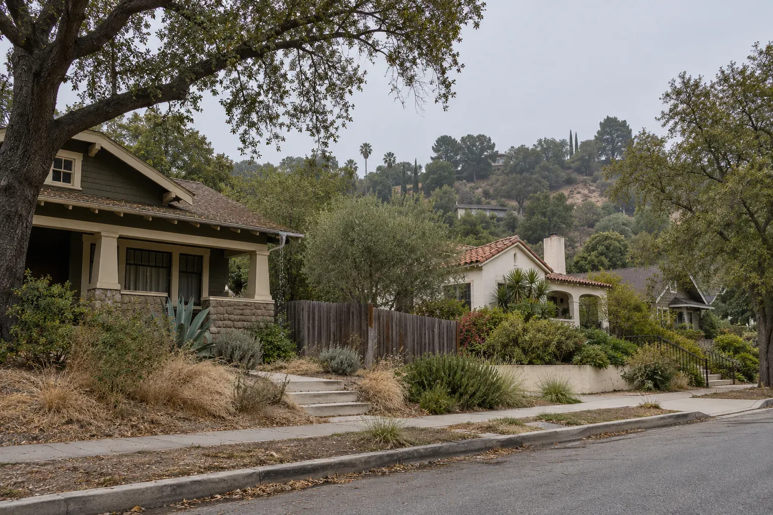 Craftsman and Spanish bungalow roofs, typical of Eagle Rock