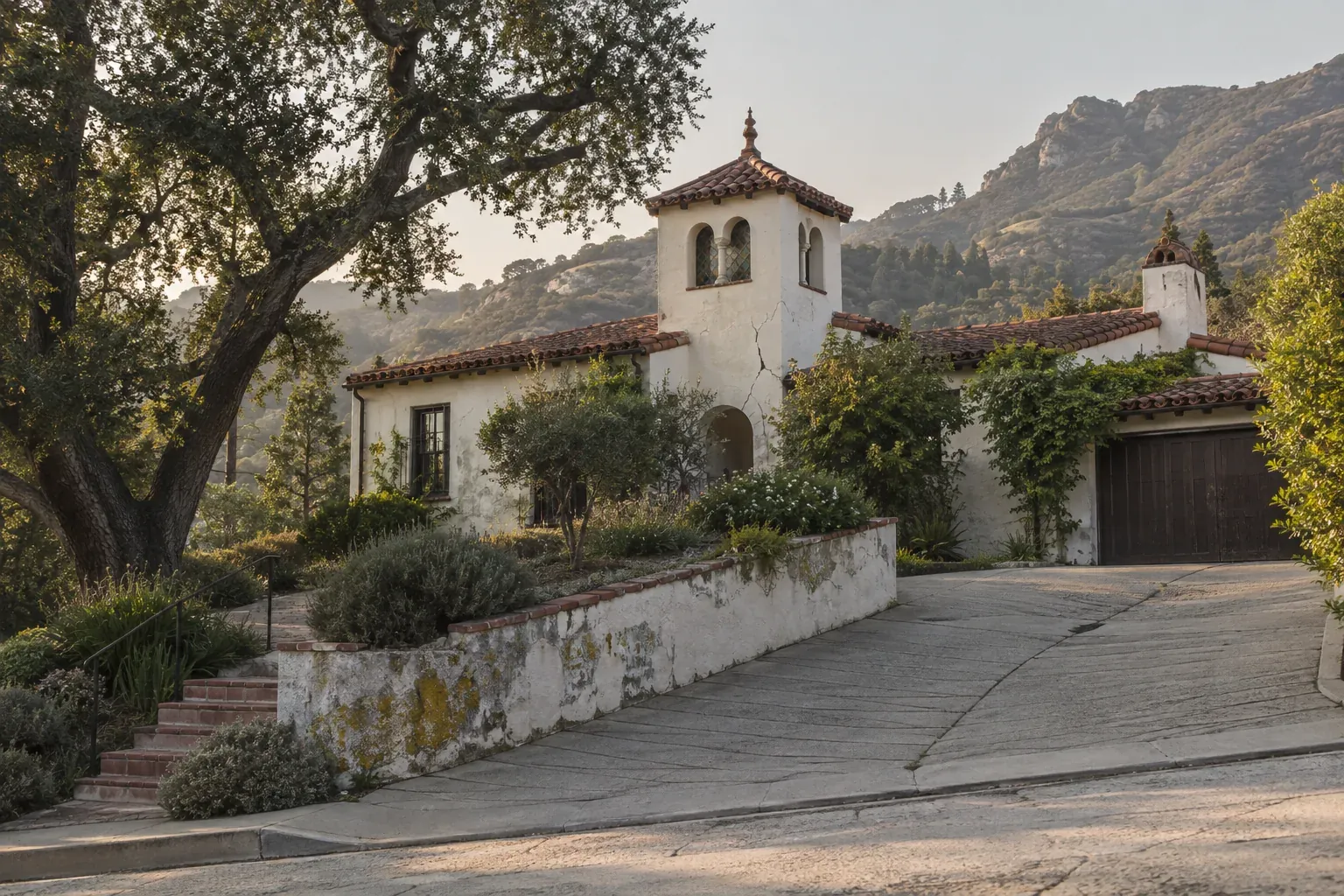 Hillside Spanish Revival house with a tile roof, typical of Glendale