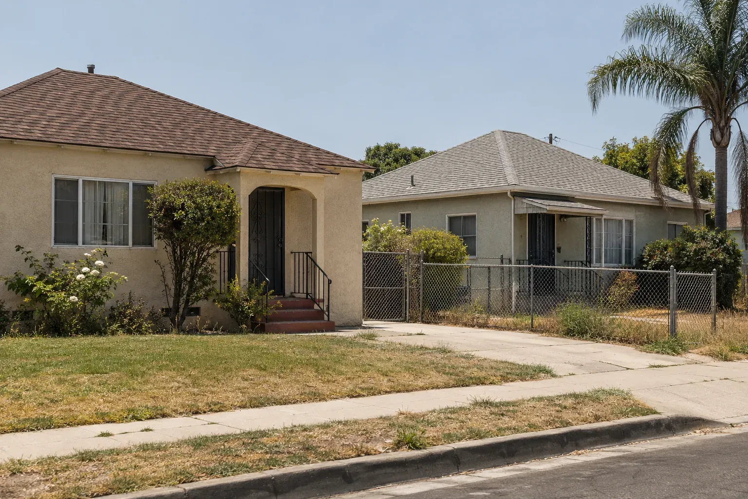 1940s stucco tract homes with hip roofs, typical of Inglewood