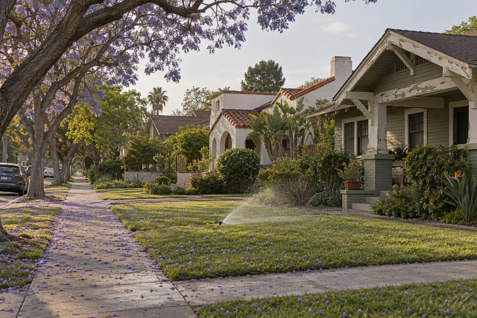 Spanish and Craftsman bungalows, typical of Long Beach