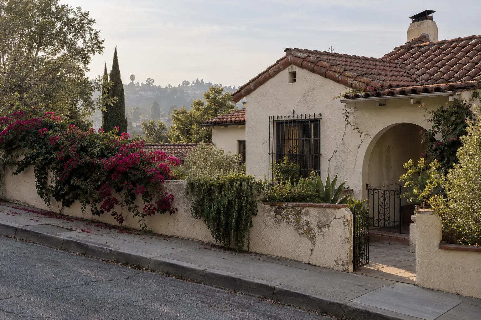 Spanish Revival house with a clay tile roof, typical of Los Feliz