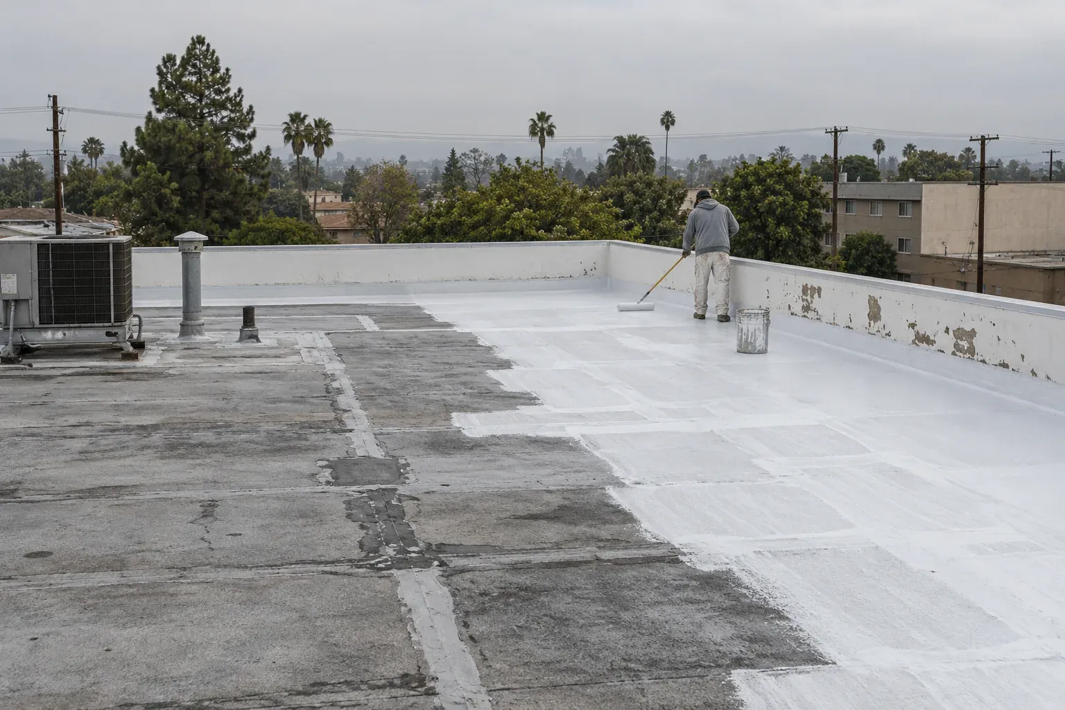 Silicone coating going over an aged commercial membrane
