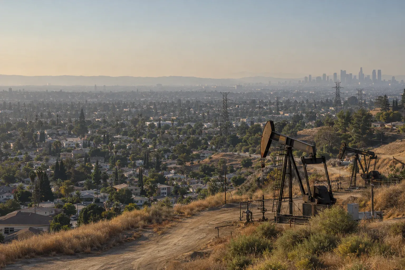 View across Los Angeles rooftops from a hillside overlook