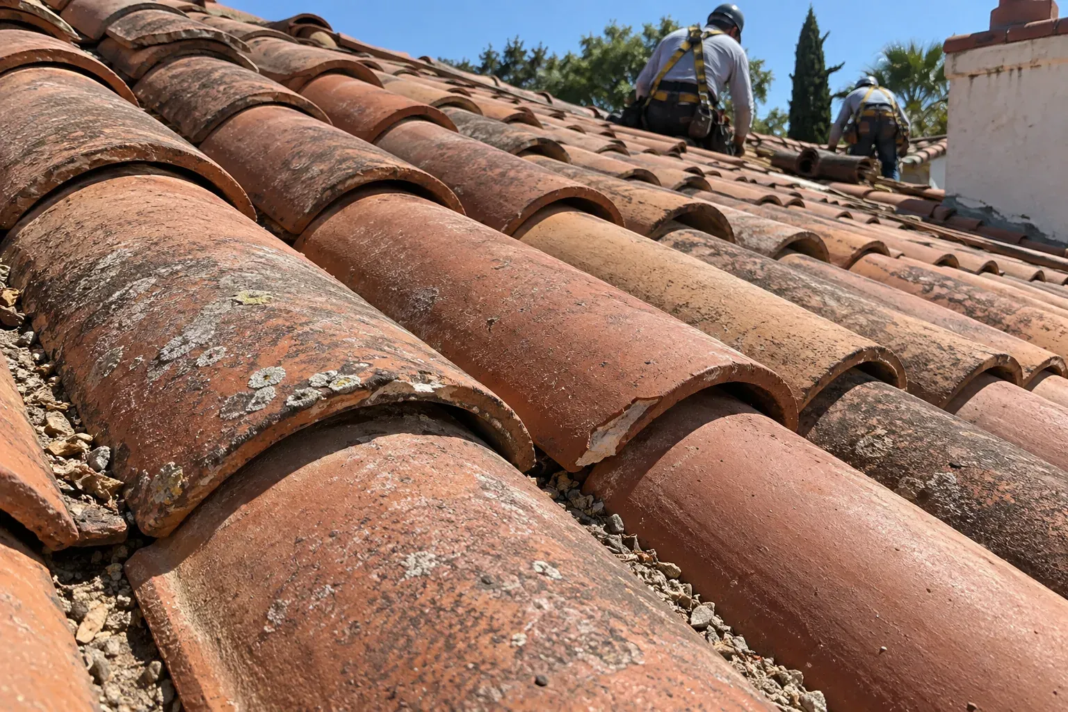 Weathered clay barrel tile of the kind found on older Glendale homes